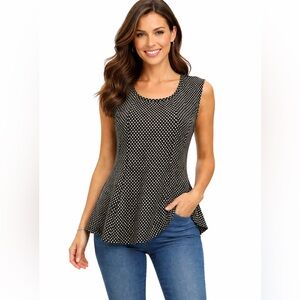 Dream Girl Black White‎ Polka Dot Peplum Top Sleeveless Scoop Neck Blouse